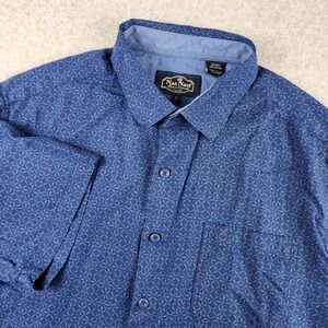 Nat Nast Shirt Men's Large Blue Silk Cotton Geometric Button Up Luxury Originals